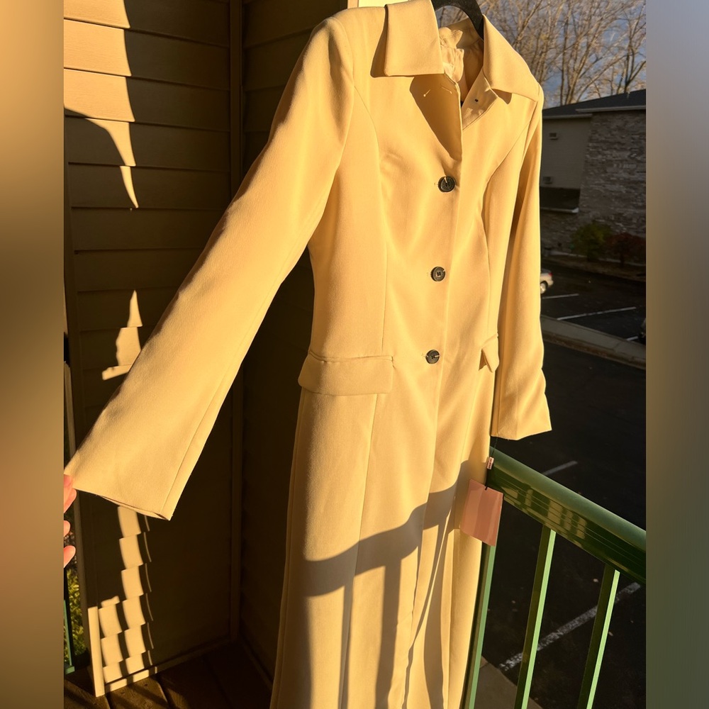 🆕🌾Avec Les Filles Anthropologie Tan Long Fitted Coat Breasted Classic Outerwear - Picture 5 of 17